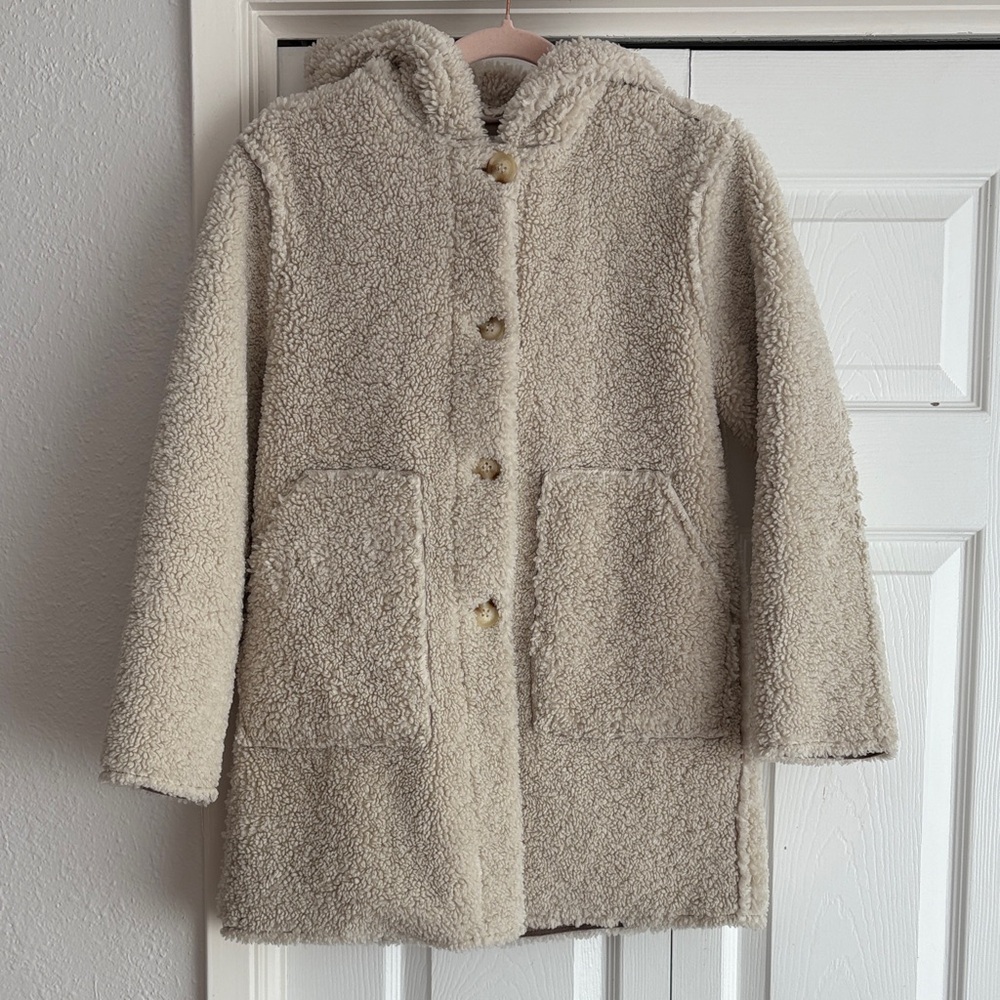 Zara Kids 11-12 Cream Hooded Sherpa Teddy Coat